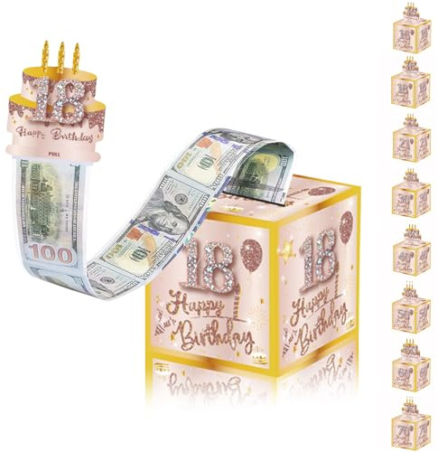 Geldgeschenke Überraschungsbox für Mädchen 18. Geburtstag, Rosegold DIY Geschenkverpackung mit Geldgeschenk und Happy Birthday Tortendeko