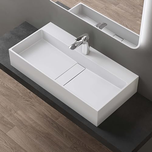 doporro Vasque à Poser Lavabo Suspendu Lave Mains Rectangulaire 80cm | Blanc Mat, avec Cache-Bonde Inclus, pour Salle de Bain, Colossum6028