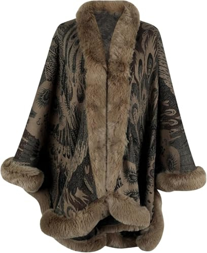 Suncadmious Cappotto in Pelliccia Sintetica da Donna Scialli avvolgenti Inverno Vintage Aperto Davanti Cardigan Poncho Mantello Mantello