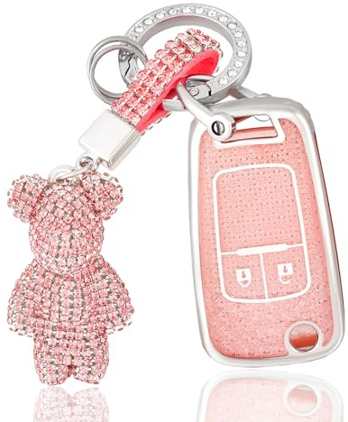 OFF WE GO Autoschlüssel Hülle Schlüsselhülle Cover Schlüssel Hülle für Opel Aveo Cruze Corsa Mokka Adam Astra Zafira Insignia Auto Schlüsselcover mit Schlüsselanhänge Schutz Gehäuse, Rosa