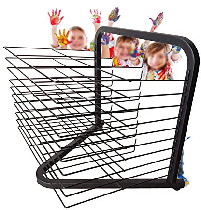 Kinder-Kunst-Trockenständer mit Staffelei und Papier-Display, Schulstudio, Ölmaltafel, Ständer für A3, 8 K Papier, 10 Etagen, Büroaufbewahrung, Organizer (Farbe: B)