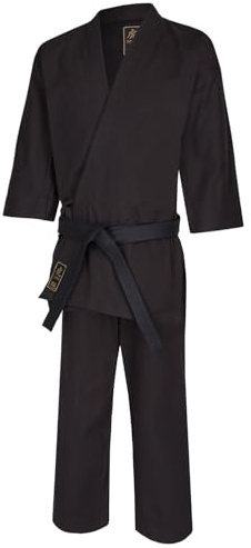 TEKKA BUDO Ninjutsu Anzug Pro Extra schwarz 14 oz schwer - Ninjutsu Gi Set (Jacke, Hose mit Schnürbund) Segeltuch Gewebe 200 cm