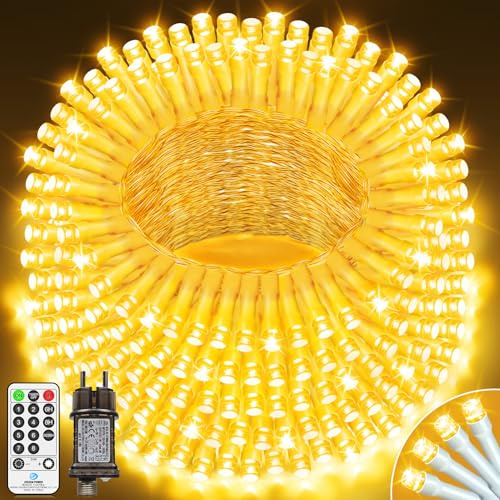 LYNNON LED Lichterkette Außen 15m 500 LED Lichterkette Innen 8 Modi mit Fernbedienung Timer Outdoor Lichterkette Wasserdicht für Party Hochzeit Garten Balkon Camping deko Weihnachtsbaum(Warmweiß)