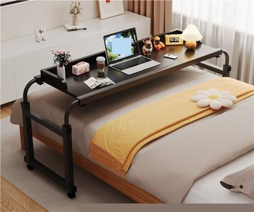 Generisch Überbetttisch mit Rollen, höhenverstellbarer rollbarer Betttisch, Laptop-Schreibtisch über dem Bett, geeignet für Schlafzimmer und Wohnzimmer (Farbe: Mattschwarz, Größe: Bett Inner