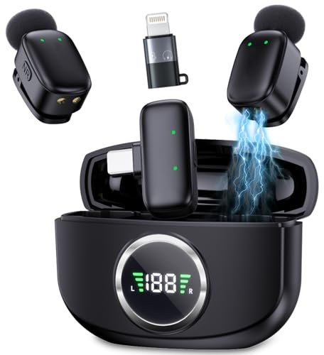 jinpink Mini Micro Lavalier Cravate sans Fil: Wireless Microphone pour Android PC 25 m Portée 30H Utilisation Réduction du Bruit - Lavalier Mic pour Vlog Podcast TikTok Youtube 2TX+1RX étui de Charge