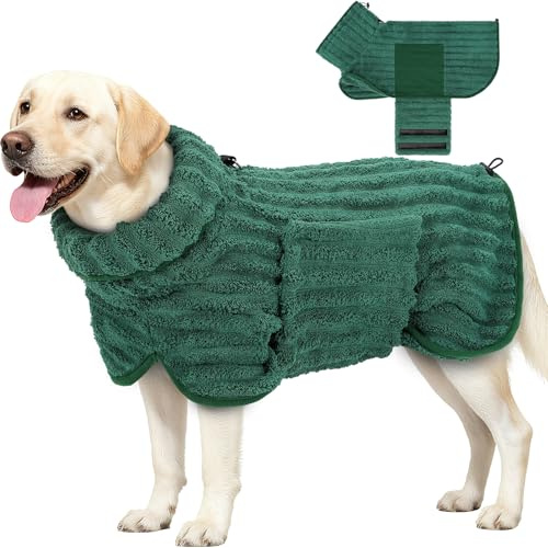 Woiil Hundebademantel aus Mikrofaser, Ultra Saugfähiger Bademantel Hund, Mit Klettverschluss Und Verstellbarem Gummizug, Maschinenwaschbar, Geeignet Für Große, Mittlere Und Kleine Hunde, Grün(XL)