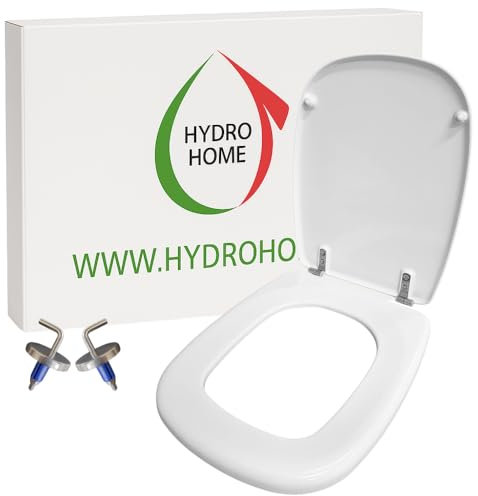 HYDRO HOME - Tavoletta WC Copriwater Squadrato HH301 Fissaggio dal'alto Compatibile con Vari Modelli con le Stesse Misure, Coperchio Water Sedile WC con Cerniere Regolabili, Coperchio WC