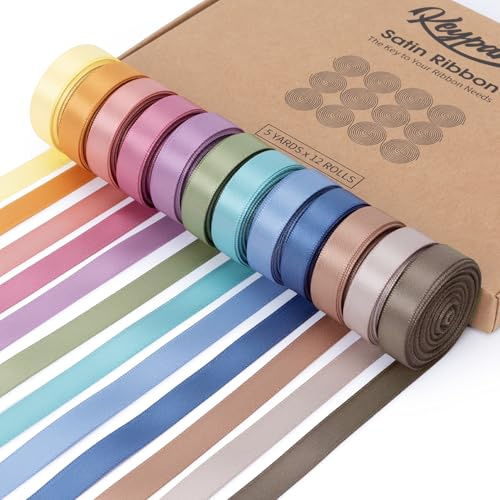 Keypan Pastel Satin Ribbon Set, 12 Rollen, 9.5mm x 54.9m