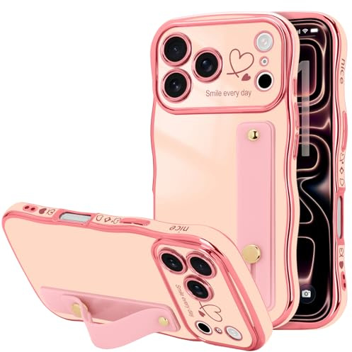 LLZ.COQUE Mobiltelefonfodral för iPhone New P, flickor lockigt vågor ramform skal kameraskydd skyddshölje levereras med armband fodral för iPhone New P, rosa (med rosa armband)