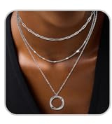 RWQIAN 3 Pieces Women's Necklaces with Round Pendants - Gold, Rose, Silver - Adjustable Chain Waterproof Ideal Jewelry Gifts