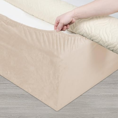 DUJUIKE Mantovana Giroletto Vestiletto Coprirette, Mantovana in velluto riccio per divano letto, Protezione Del Giroletto, Trasforma una base per letto(Cammello, Cal King Bed Width:180-190cm)