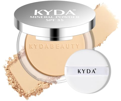 KYDA Mineral Powder, SPF 35, 4-in-1 Mineral Pressed Powder Foundation with Concealer and Setting, Matte Weightless Pressed Foundation, Light to Medium Coverage, NATURAL BEIGE