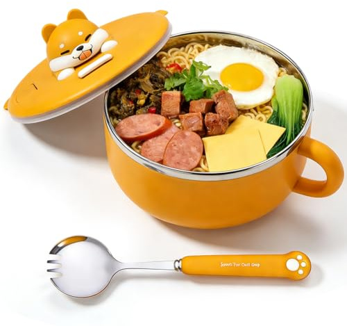 Bol à ramen instantané de 1200 ml avec couvercle et cuillère, bol à nouilles instantané avec poignées, réchaud portable pour micro-ondes, soupe, pâtes, bento, déjeuner