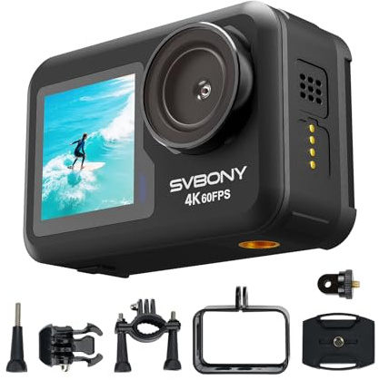 SVBONY ACT20 4K 60FPS Dual-Screen Unterwasserkamera (SVGo2 Upgrade) | Action Cam mit EIS 2.0, 12m wasserdicht (ohne Gehäuse), Sprachbefehl, Dual-Display, 2x1350mAh Akkus für Surfen, Schnorcheln