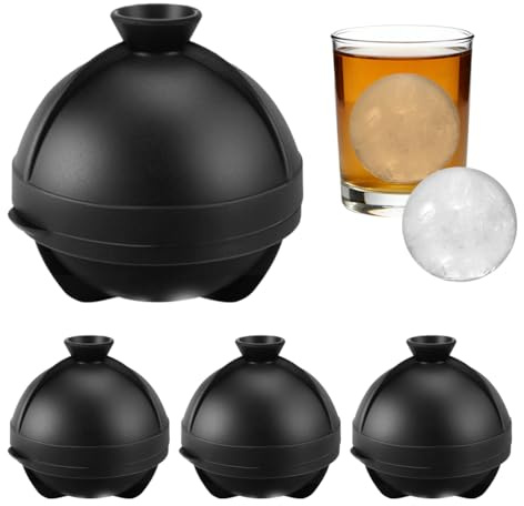 4 stycken Ghiaccio Stampo Sfera, 6 cm stor rund silikon isbitsbehållare, BPA-fri, isbitar rund, rund isbitsform, bastu isboll för is, whisky, cocktail, vin, öl och juice (svart)