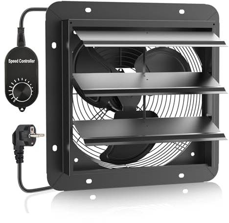 250mm Shutter Exhaust Fan, Variable Speed Control, 1050 m³/h Airflow, IPX4 | Wall Mounted Ventilation Fan,Automatic Opening And Closing Louvers,Low Noise Iperation, for Kitchen, Garage, Bathroom