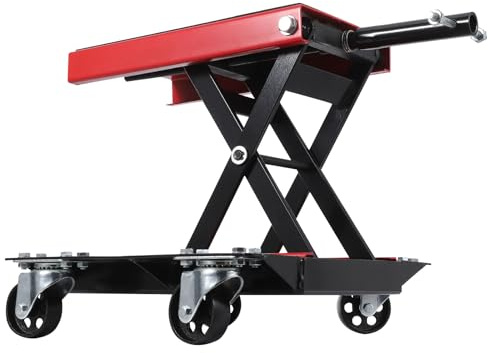 Garvee Cric élévateur moto robuste à ciseaux avec roulettes – Plateau large antidérapant – Goupilles de sécurité – Manivelle centrale – Pour motos, quads, dirt bikes – Facile à utiliser – Capacité 500