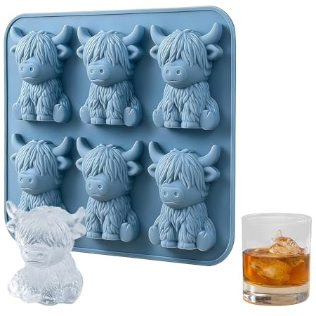 Mini Hochlandrind Eiswürfelform, niedliche 3D Hochlandrind Eiswürfelform, lustige Silikonformen mit Tiermotiven, wiederverwendbare Eiswürfelforms für Schokolade, Bonbons und Seife