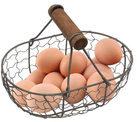 Eierkorb Drahtkorb, Vintage Eiersammelkorb Mit Holzgriff, Robuster behälter Zum Tragen Sammeln Von Hühnereiern, Für Stall & Küche Bauernhaus Dekoration