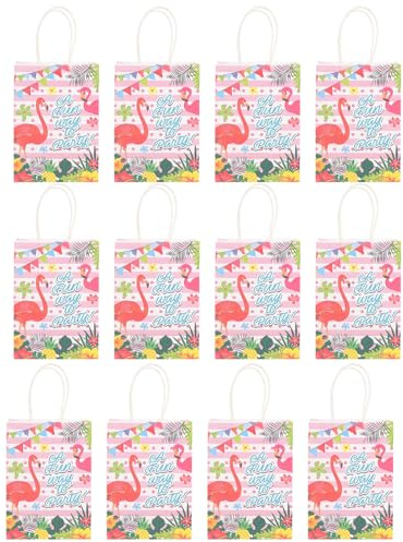 KICHOUSE 12 Stück Geburtstagspapiertüte Sommerferien Flamingo Gastgeschenktüte Hawaii Partytüten aus Papier für Geburtstagsparty mit Kreativem Design und Sommerlichem Flair