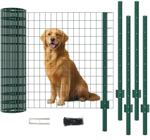 Geschweißter Drahtgartenzaun, 90 cm H x 15 m L feuerverzinkter Stahl Geflügelzaun mit verstärkten Metallpfählen, rostbeständiger Tierabwehrzaun – ideal als Hasendraht, Hundezaun & Hühnerzaun