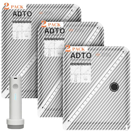 ADTO Vacuum Storage Bags, 6 Pack Travel Vacuum Bags for Clothes | Small/Medium/Large Space Saver Compression Bags with Cordless Electric Pump, Vacuum Pack Bags for Suitcase, Luggage