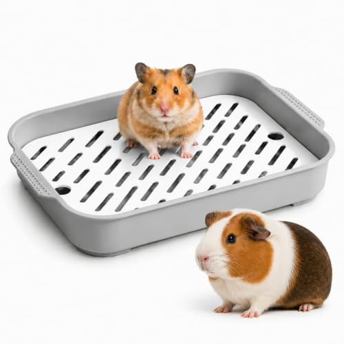 Rabbit Litter Box, Small Animal Litter Tray for Guinea Pig & Bunny | Low Sides (3cm) Easy Access, Waterproof Grey Potty for Ferret Hamster Hedgehog, Portable for Travel or Daily Use (28×19 cm)