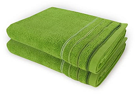 WohnDirect Duschtuch Set 2 teilig - 2 Badetücher (70x140) - Frottee 100% Baumwolle - Grün