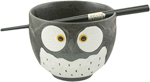 Happy Sales, Japanische Ramen Udon Nudel Suppe Müslischale mit Stäbchen (BlackOwl)