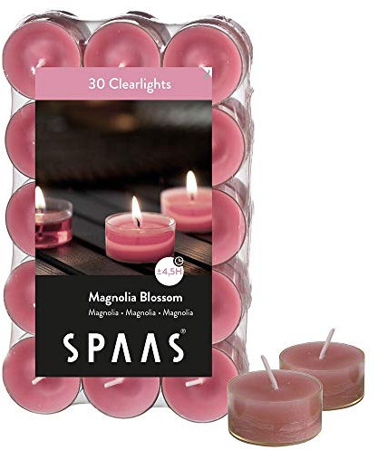 Spaas 30 Duftenden Clearlights, Teelichter mit durchsichtigem Halter, ± 4,5 Stunden - Magnolia Blossom
