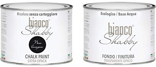 CHALK PAINT Nero Lavagna & FINITURA - Pittura Shabby Chic EXTRA OPACA (500 ml) + Finitura Trasparente Opaco (500 ml)