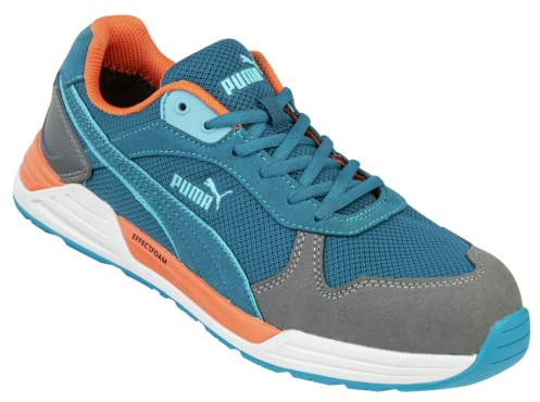 PUMA Safety Frontside Low arbetssko säkerhetssko S1P ESD HRO SRC glasfiber keps genomträngningsskydd halkfri värmebeständig metallfri män, - blå - 43 EU