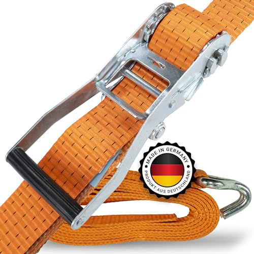 2X Premium Spanngurte mit Ratsche – Spanngurte zweiteilig – Spanngurte mit Haken für die schnelle Ladungssicherung auf dem Anhänger – LKW – Transporter – PKW - 2 Stück 50 mm breit 8 Meter lang