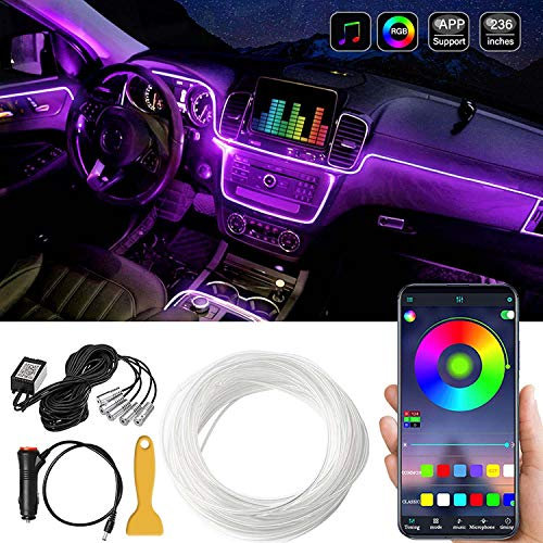 Bande lumineuse LED pour intérieur de voiture, 16 millions de couleurs, multicolore RVB, kit d'éclairage d'ambiance d'ambiance automobile – Contrôle par application Bluetooth sans fil