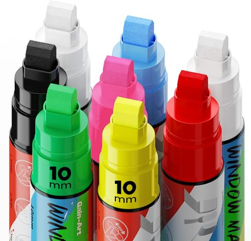 Gain-Art Car Window Markers for Glass Washable, 8 Jumbo Liquid Chalk Pens with 10mm Wide Tips & 3 in 1 Nib, Window Paint for Glass, Chalkboard, Menu Board, Restaurant, Bistro, Grocery Store