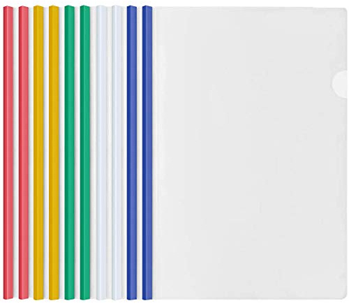 10 Feuilles Transparent A4 Dossier Coulissante avec Reliure Barre Coulissante, Plastique Chemise de Couvertures de Rapports pour École Bureau Accueil Documents Organisateur (5 Couleurs)