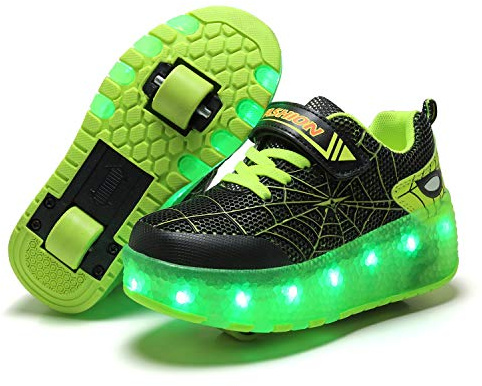 Sily Life Unisex Kinder USB Wiederaufladbar/LED Licht Skateboardschuhe mit Doppelrad Rollen/Fitnessschuhe Gymnastik Outdoor Sport Running Sneaker