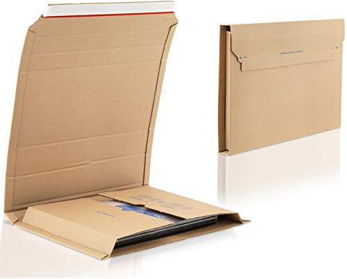 WPTrading - 500 Stück Wellpappe Buchverpackung DIN A5 217 x 155 x 50 mm (MW352E) selbstklebend in Braun - Buch Karton Versandtaschen für Büchersendung reißfest - Bücher Warensendung Versandverpackung
