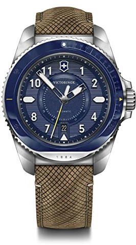 Victorinox Herren Armbanduhr Journey 1884 Ø 43 mm, Swiss Made, Automatik, Wasserdicht bis 200 m, Saphirglas, Holz-Armband, Braun