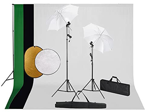 vidaXL Fotostudio Set mit Leuchten Schirmen Hintergrund Reflektor Stativ Tragetasche Teleskop Hintergrundsystem Studioleuchte Fotolampe