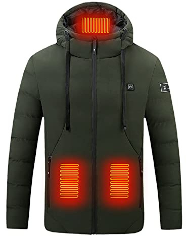 LUCKME Heated Jacket for Men and Women,Heated Coat Hooded Heating Warm Clothing,USB Charging Electric Body Warmer Hoodie Jacket with 9 Heating Zones for Outdoor Cycling Hiking(No Power Bank)