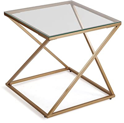 Versa Trento Beistelltisch für das Wohnzimmer, Schlafzimmer oder die Küche. Moderner, niedriger Tisch, Maßnahmen (H x L x B) 51 x 51 x 51 cm, Glas und Metall, Farbe: Gold