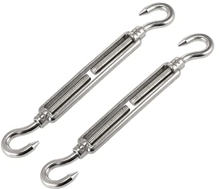 X AUTOHAUX 2pcs M8 8mm CC Type Hook and Hook Turnbuckle for Cable Railing | 304 Stainless Steel, Rigging wire rope tension screw, Adjustable hardware, for Cable Railing Adjustable