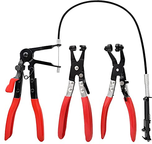3Pcs Hose Clamp Pliers,Remover Kit with Long Reach Wire Spring Hose Clamp Pliers for Automotive Coolant Radiator Heater and Water Hose with Band Flat or Large Clamps