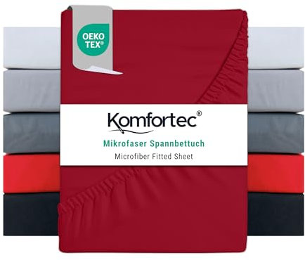 Komfortec Mikrofaser Spannbettlaken 180x200 cm – Weiches Spannbetttuch mit Rundumgummi – Fitted Sheet für Matratzen bis 30 cm – Rot – Oeko-Tex – Pflegeleicht & Hautfreundlich – 90g/m²