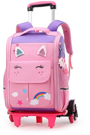 Trolley Rucksack mit 6 Rollen, Rucksack Rollen Trolleytasche,16 Zoll Nylon Jungen Maedchen Trolley Schulranzen Kinder Schultrolley Geeignet für Schule und Reise