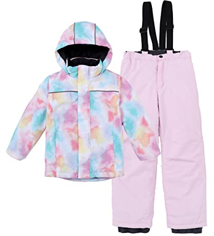 LUCKYLUAN Girls 2 Piece Snowsuit Windproof Warm Insulated Ski Jacket & Pants 10-12 Years Tie Dye Pink