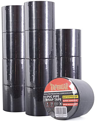 TAPEBEAR Isolierband Schwarz Abdichtungsband Dichtband selbstklebend PVC | Rohr SchutzhüLle WickelbäNder Anti-Korrosions-Klebeband Wasserdichtes Korrosionsschutz, 100mm x 30m,12Rolle