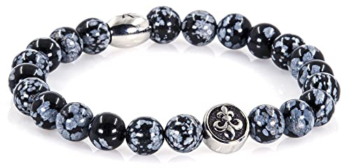 Bracciale con ossidiana fiocco di neve Bracciale con perline Giglio fiorentino nero da 8 mm in acciaio inossidabile