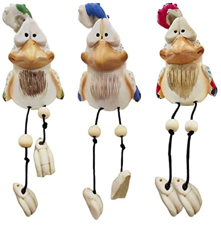 Lot de 3 poules décoratives de jardin en céramique - Pour l'extérieur - Tabouret de clôture - Figurines résistantes aux intempéries - Fabriquées à la main - Décoration de jardin - Poulet - Figurines
